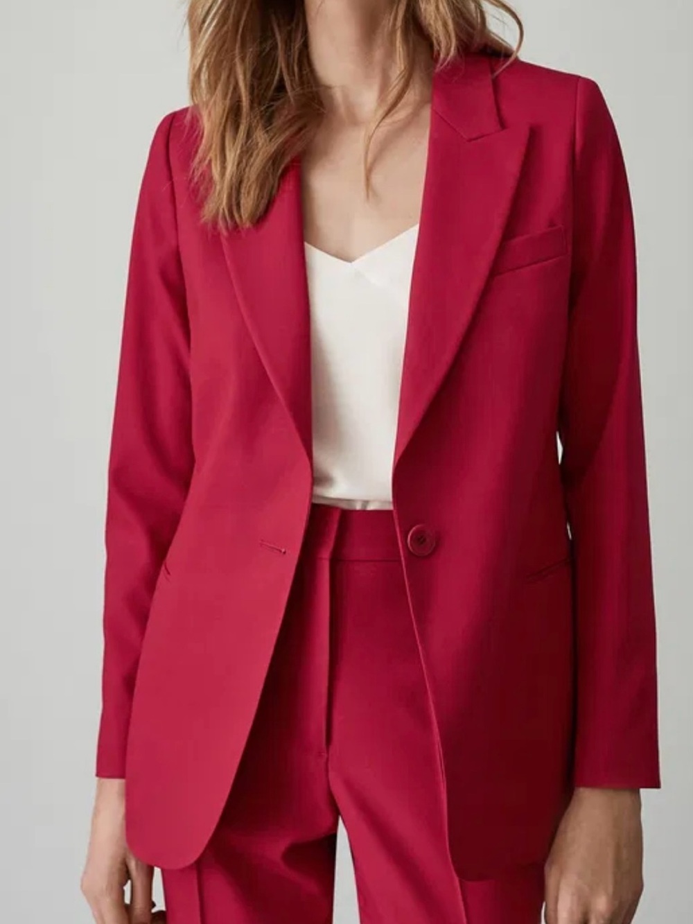 Reiss Livvi Red Single-Button Wool Blend Blazer Career size 4